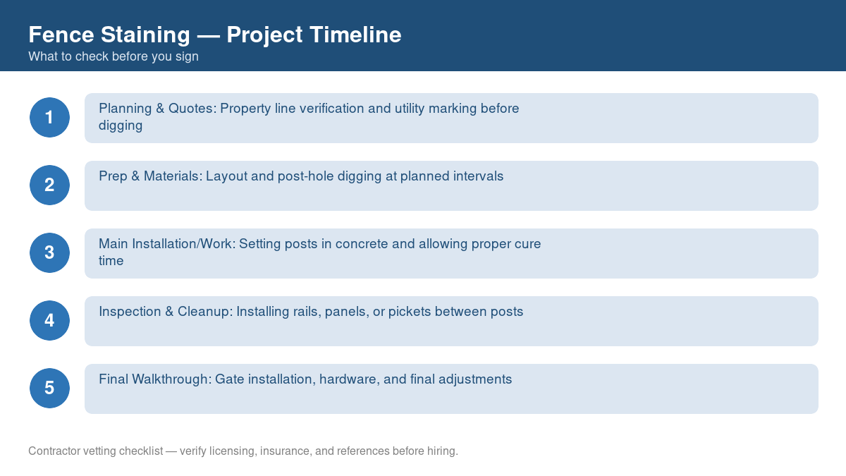 Checklist showing the typical project timeline for fence staining