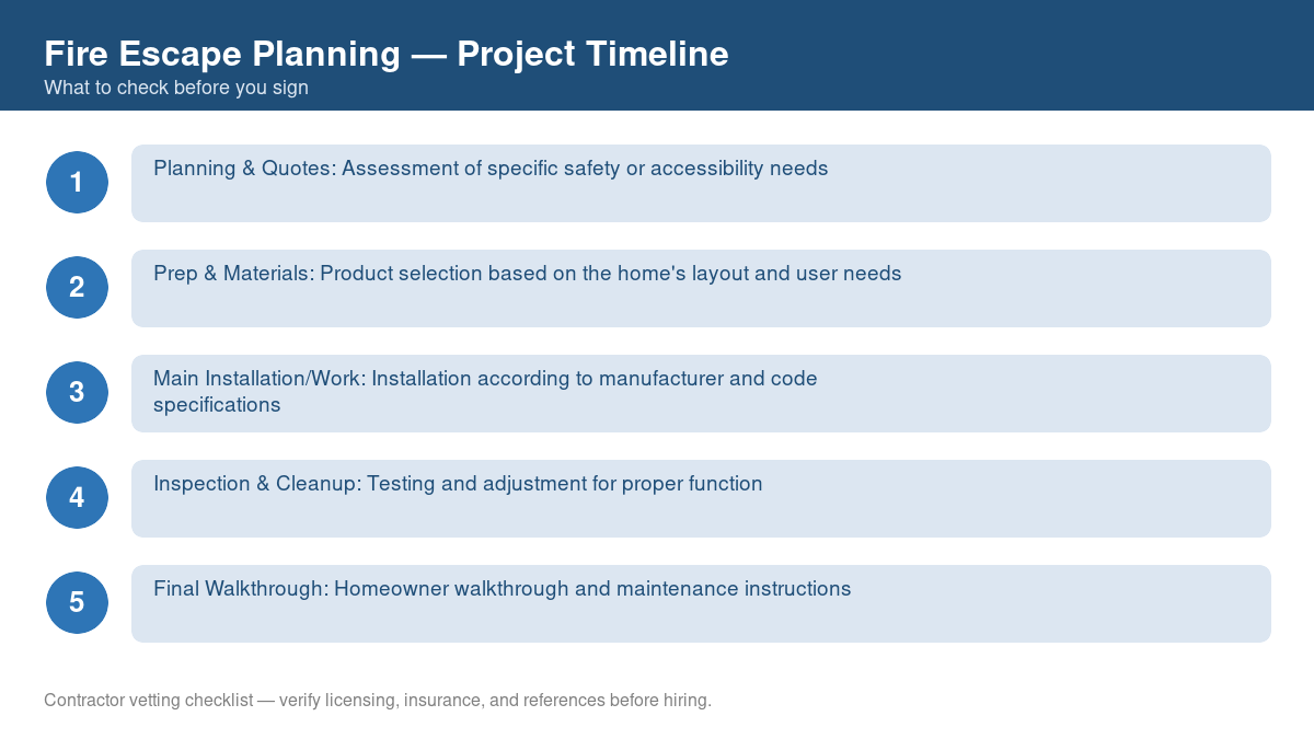 Checklist showing the typical project timeline for fire escape planning