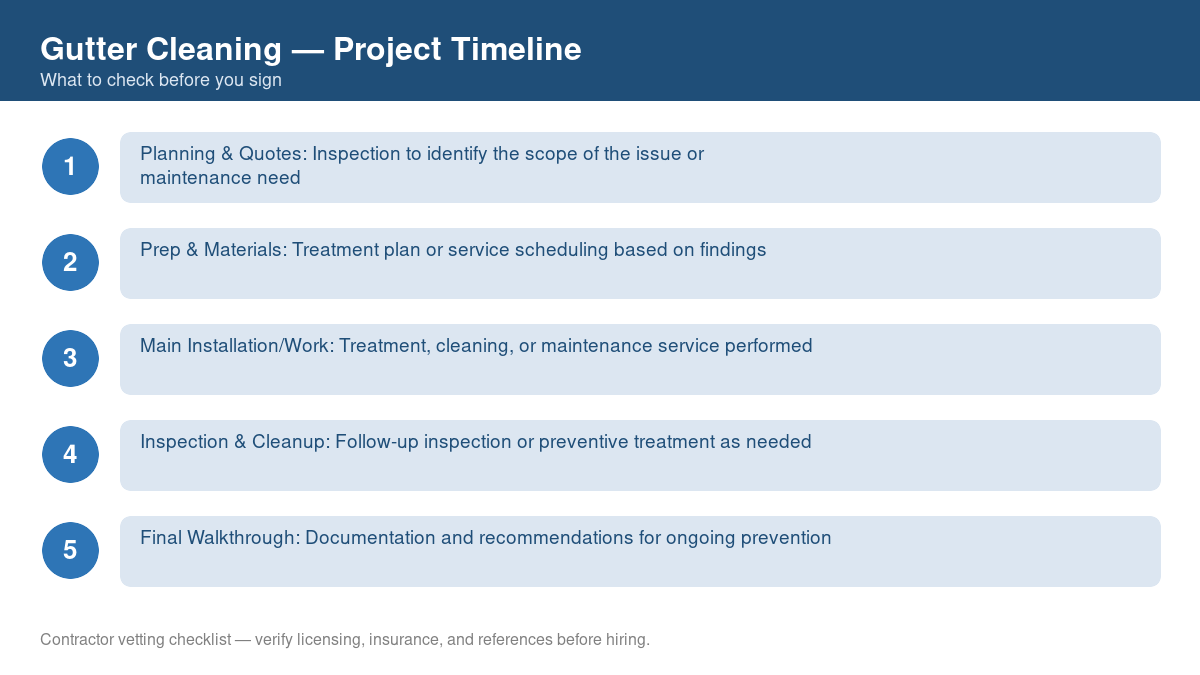 Checklist showing the typical project timeline for gutter cleaning