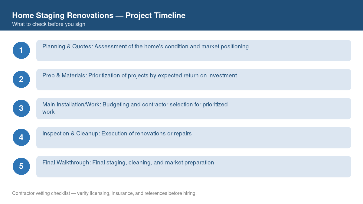 Checklist showing the typical project timeline for home staging renovations