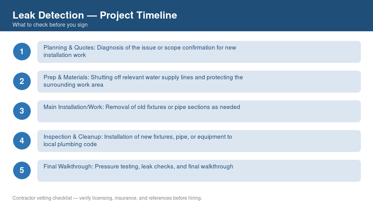 Checklist showing the typical project timeline for leak detection