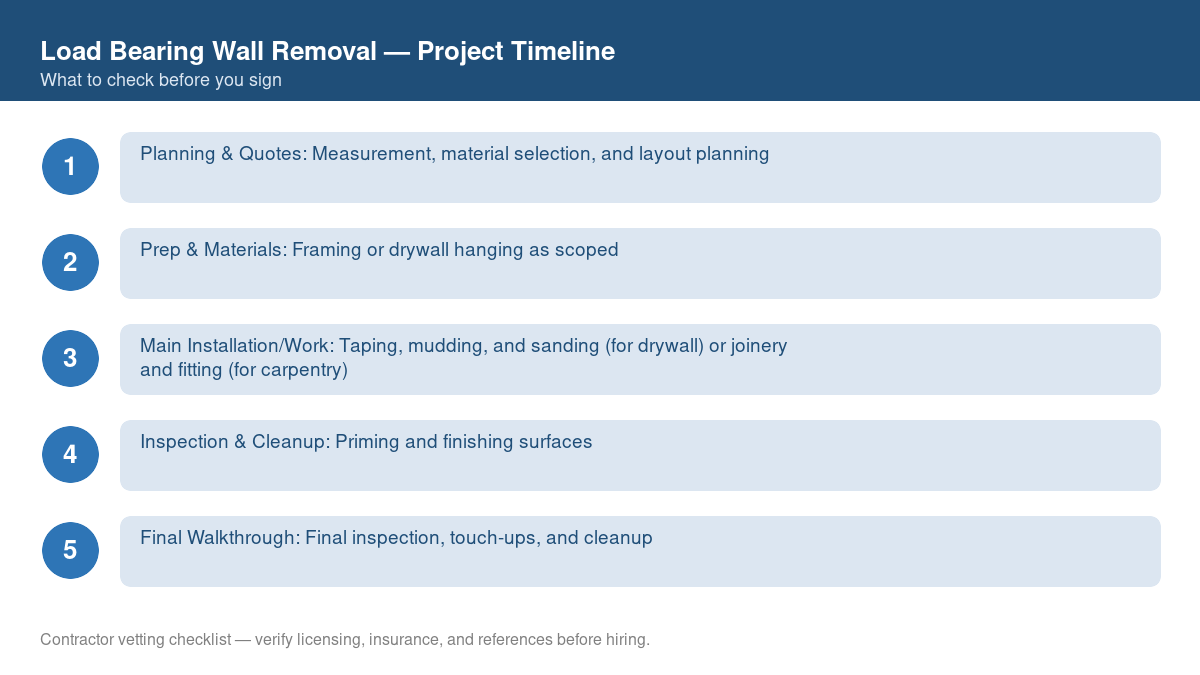 Checklist showing the typical project timeline for load bearing wall removal