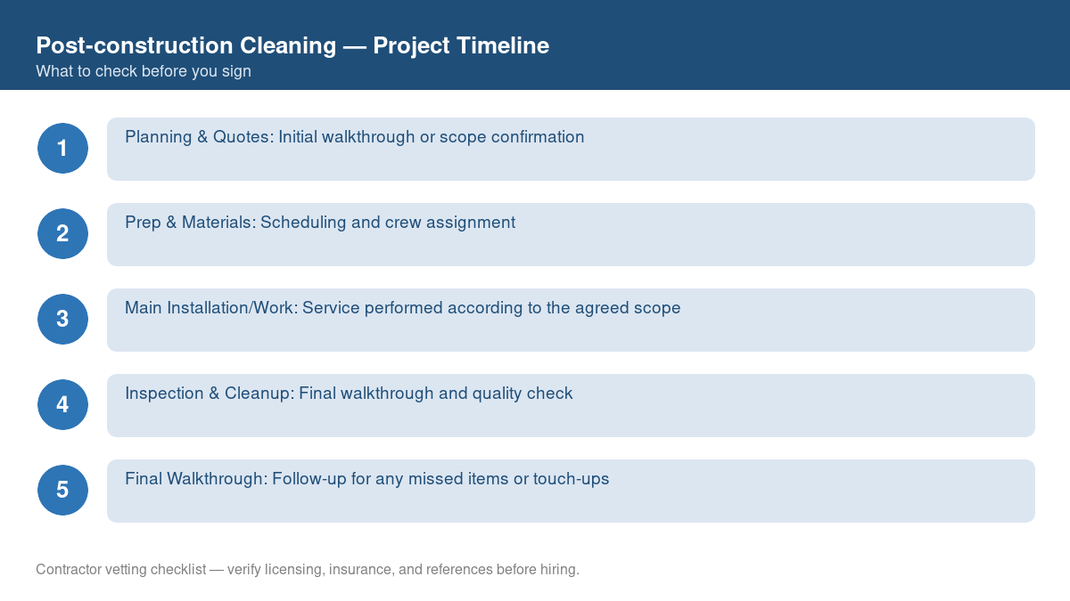 Checklist showing the typical project timeline for post-construction cleaning