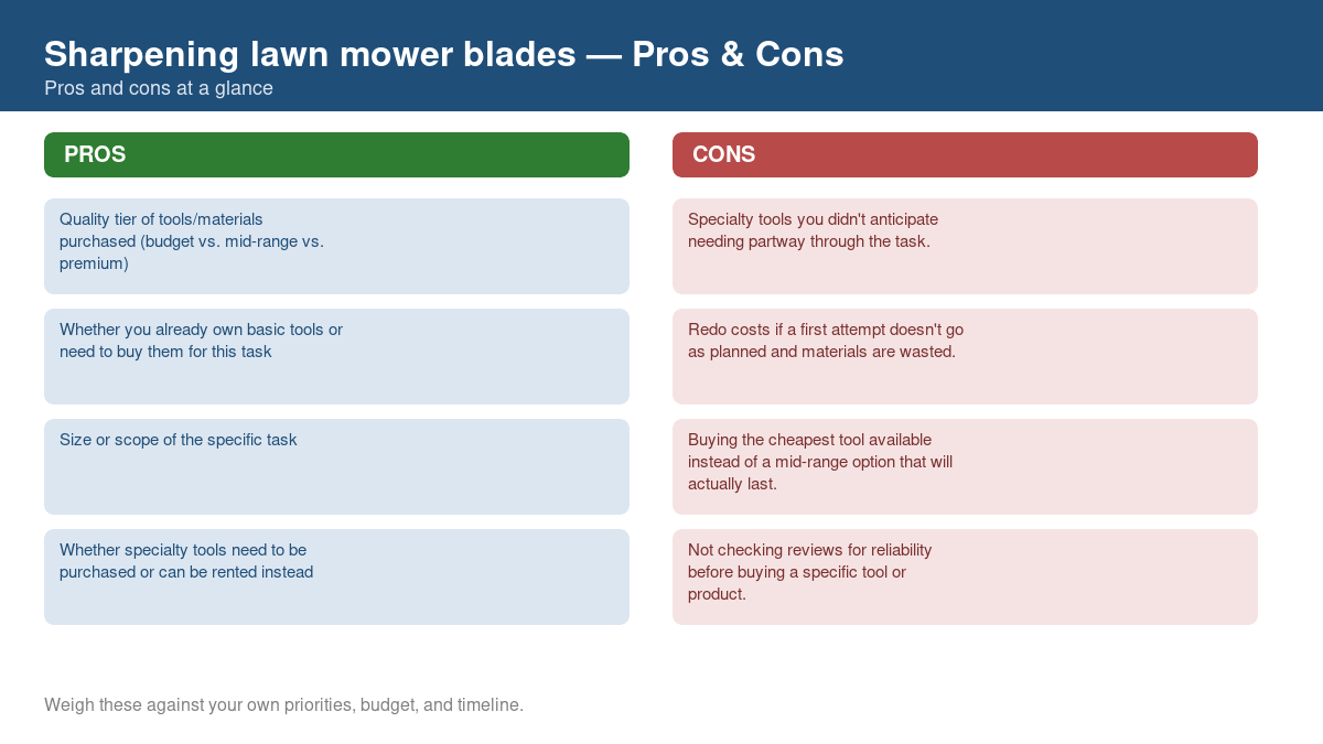 Pros and cons comparison chart for sharpening lawn mower blades