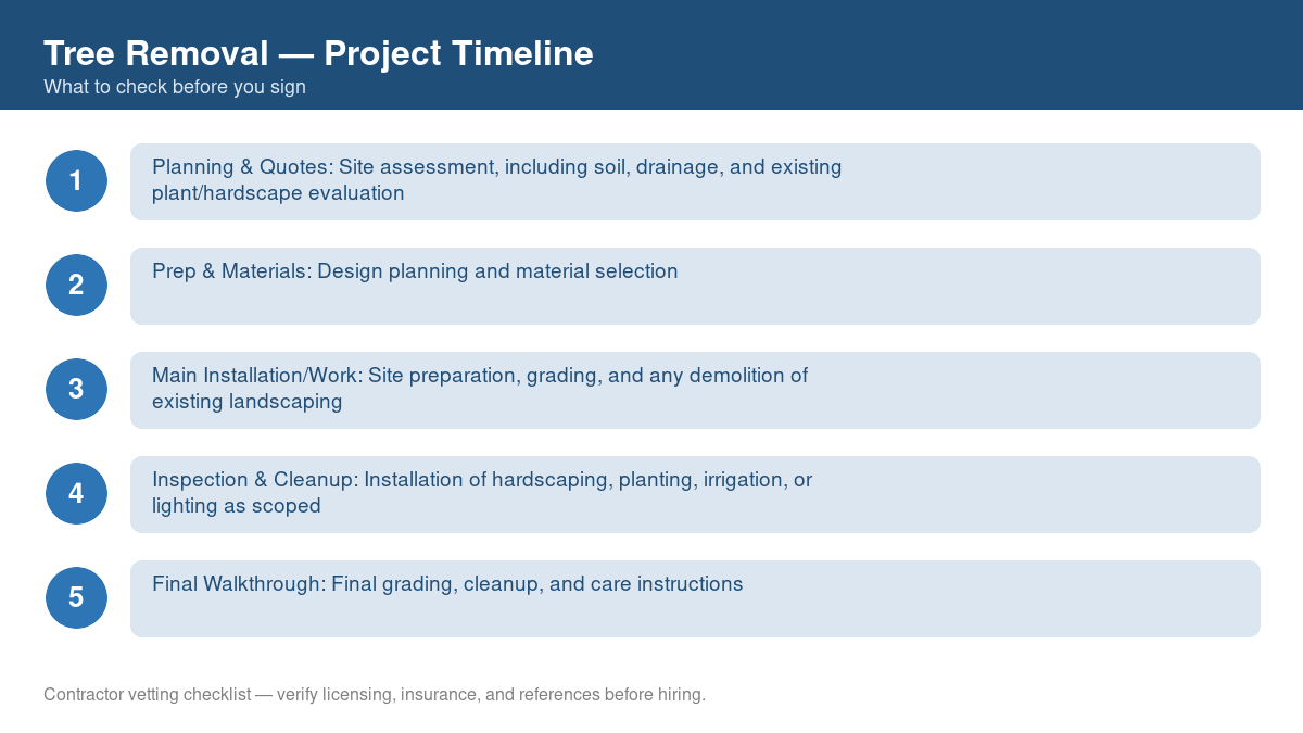 Checklist showing the typical project timeline for tree removal