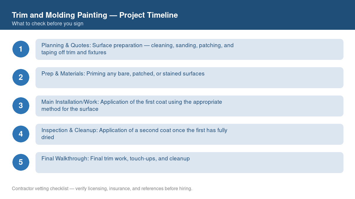 Checklist showing the typical project timeline for trim and molding painting