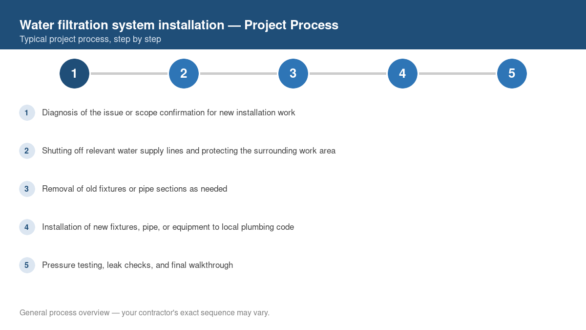 Step-by-step diagram of the typical process for water filtration system installation