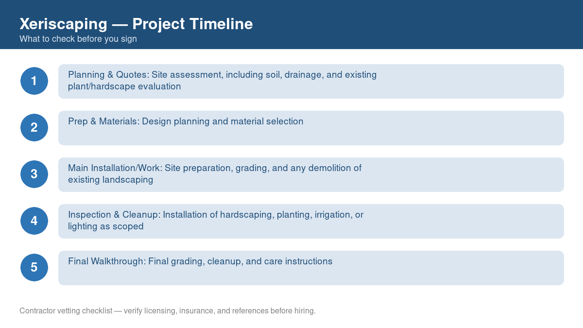 Checklist showing the typical project timeline for xeriscaping