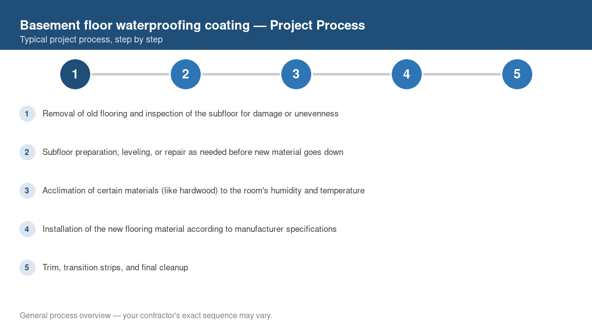 Step-by-step diagram of the typical process for basement floor waterproofing coating