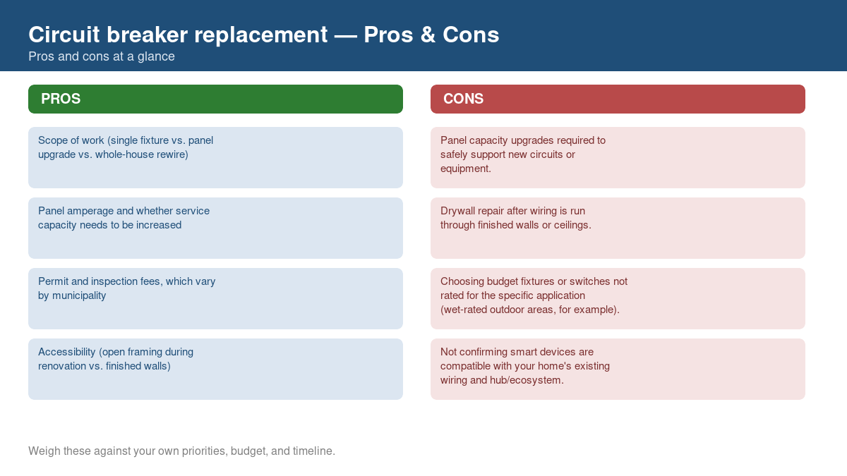 Pros and cons comparison chart for circuit breaker replacement