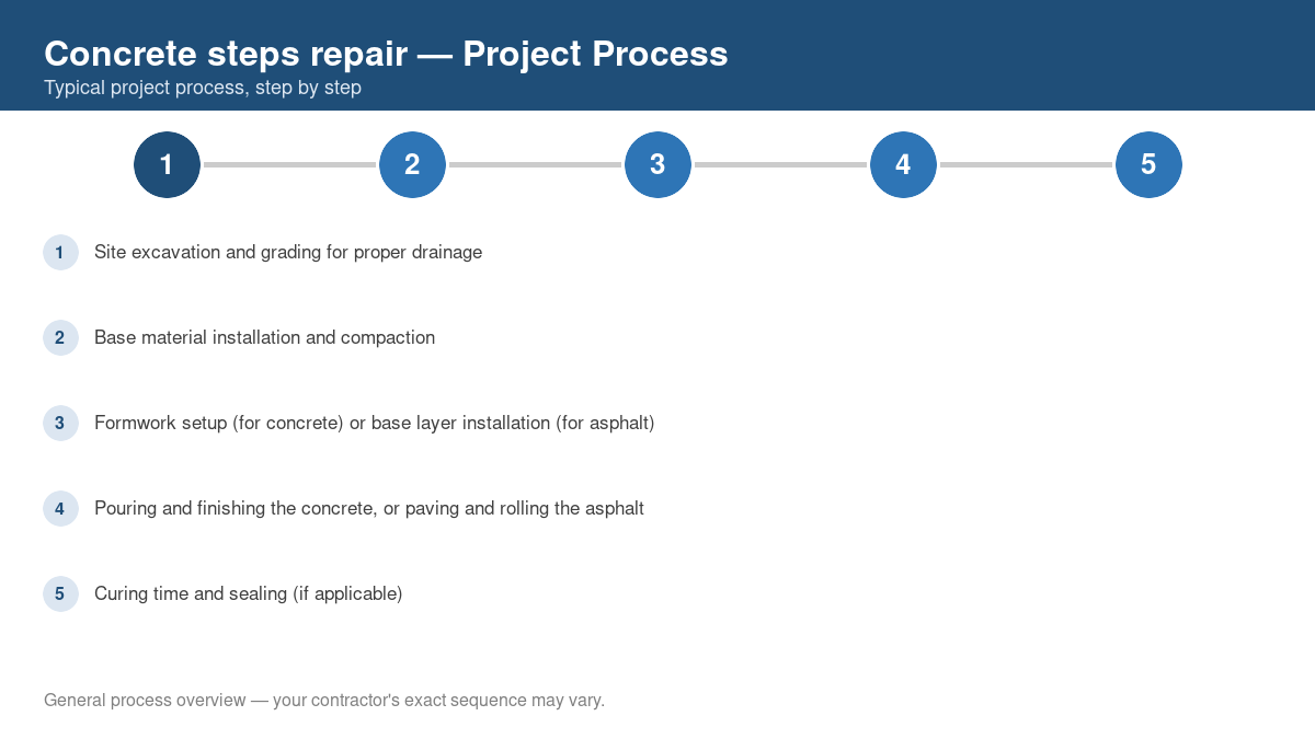Step-by-step diagram of the typical process for concrete steps repair