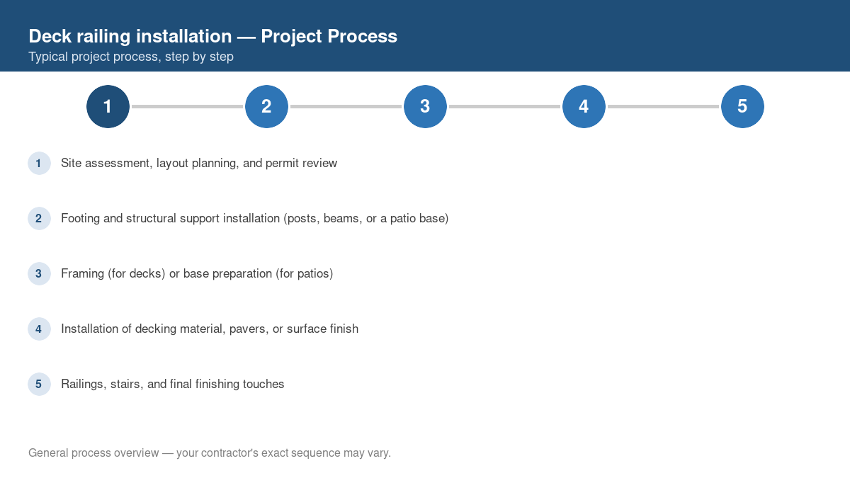 Step-by-step diagram of the typical process for deck railing installation