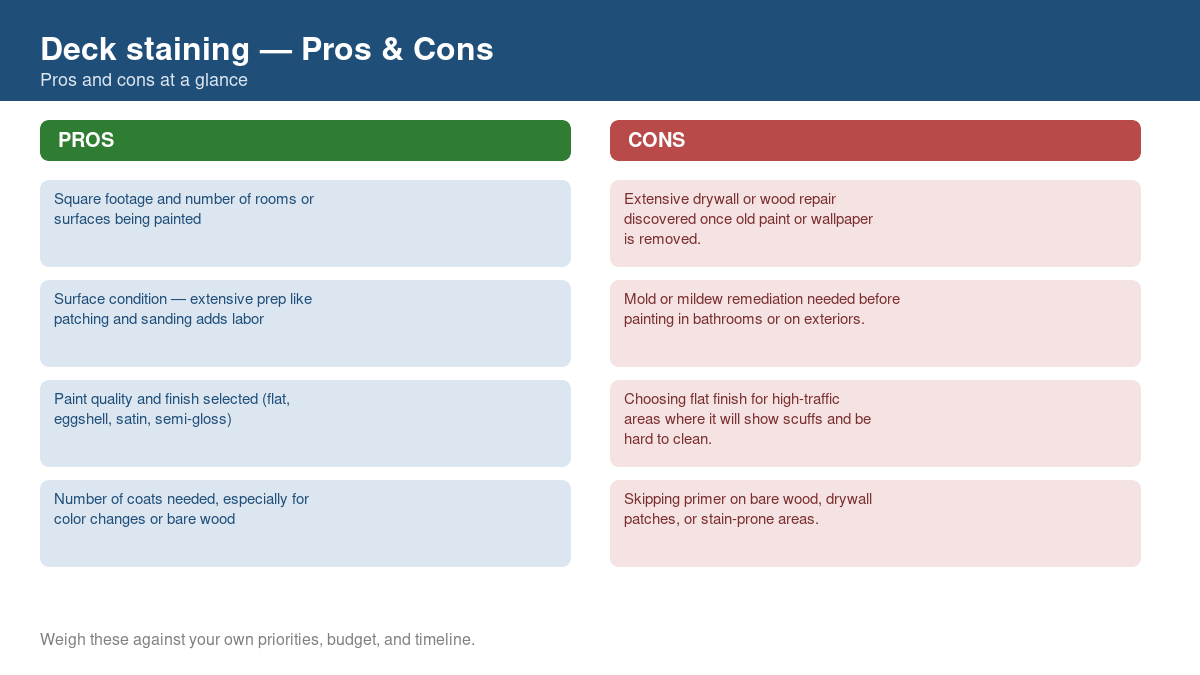 Pros and cons comparison chart for deck staining