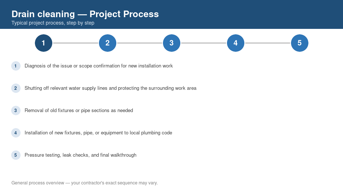 Step-by-step diagram of the typical process for drain cleaning