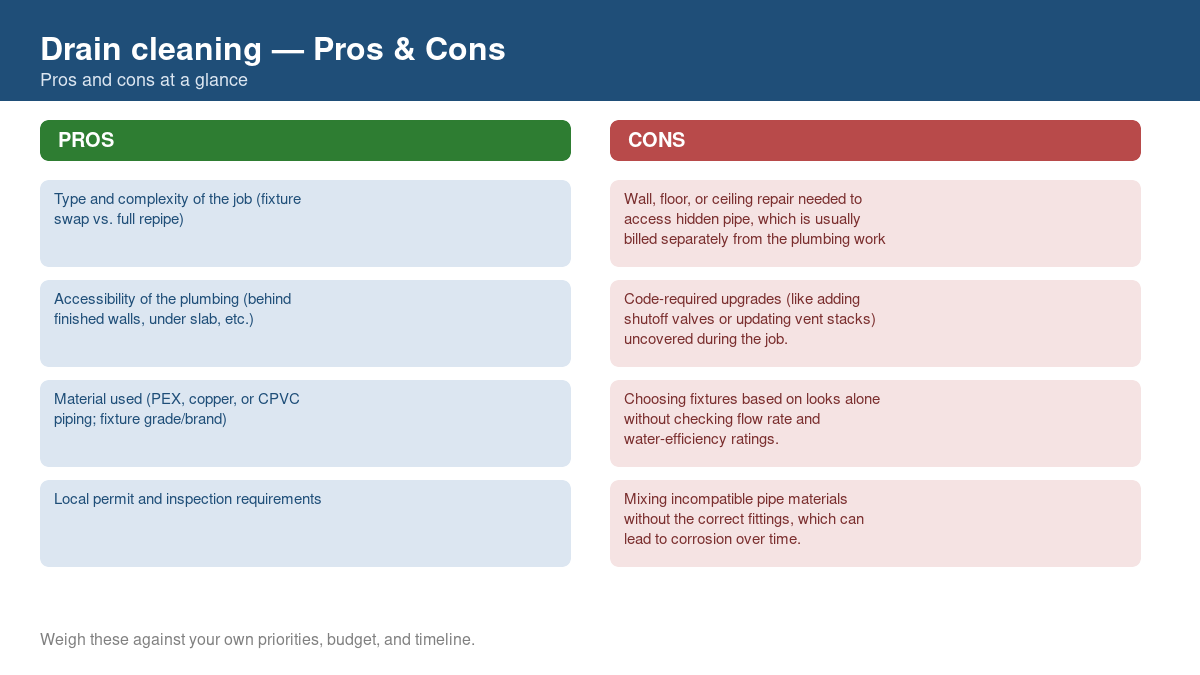 Pros and cons comparison chart for drain cleaning