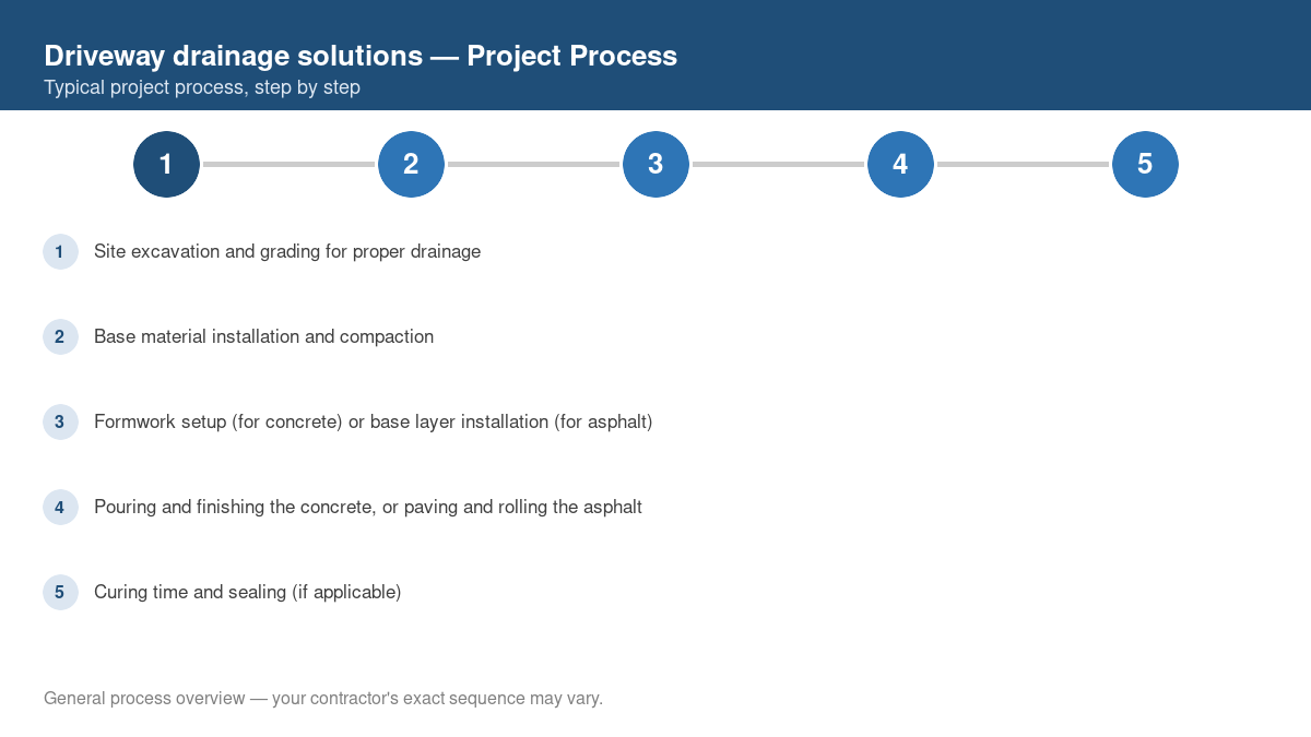 Step-by-step diagram of the typical process for driveway drainage solutions