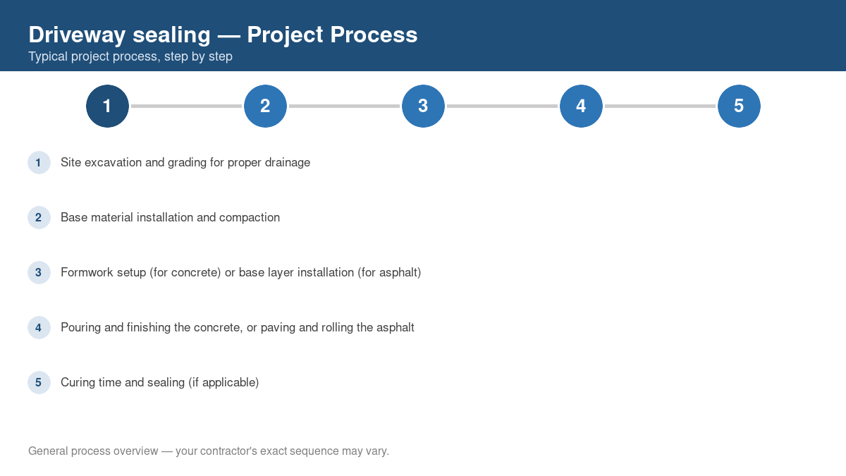 Step-by-step diagram of the typical process for driveway sealing