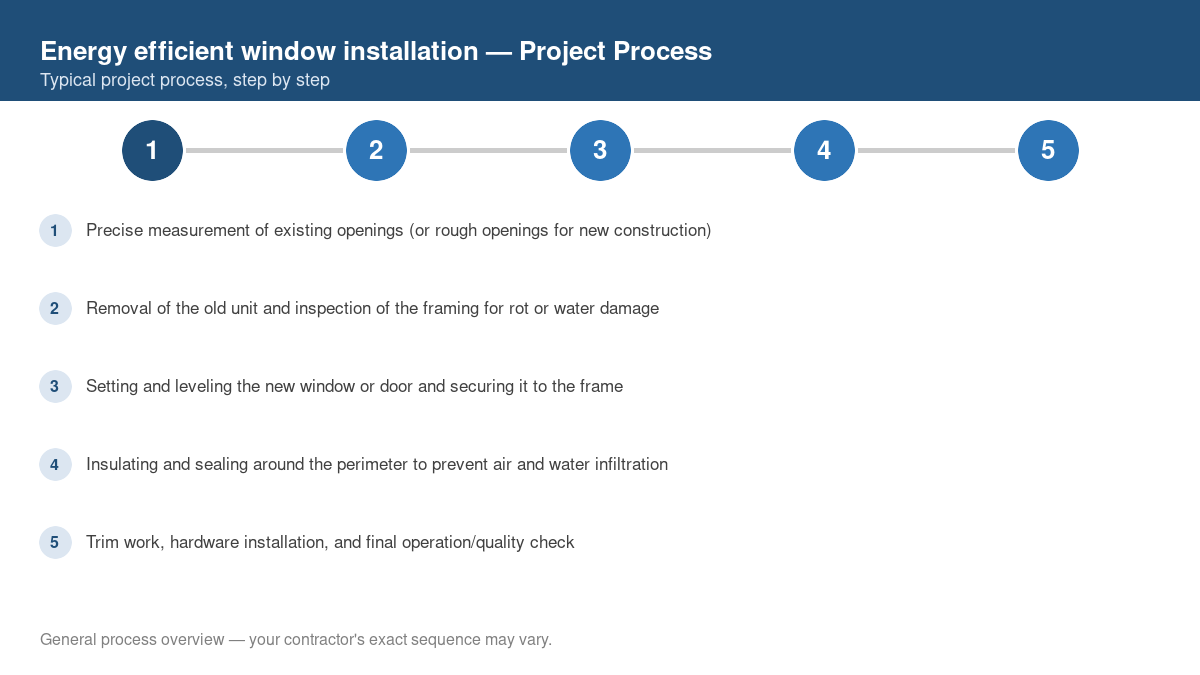 Step-by-step diagram of the typical process for energy efficient window installation