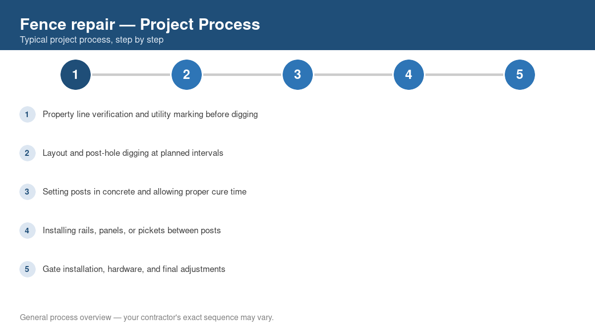 Step-by-step diagram of the typical process for fence repair
