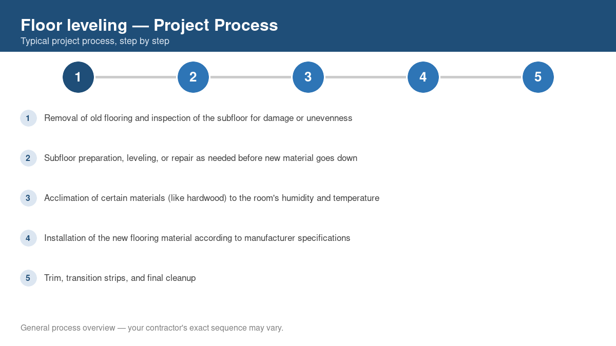 Step-by-step diagram of the typical process for floor leveling