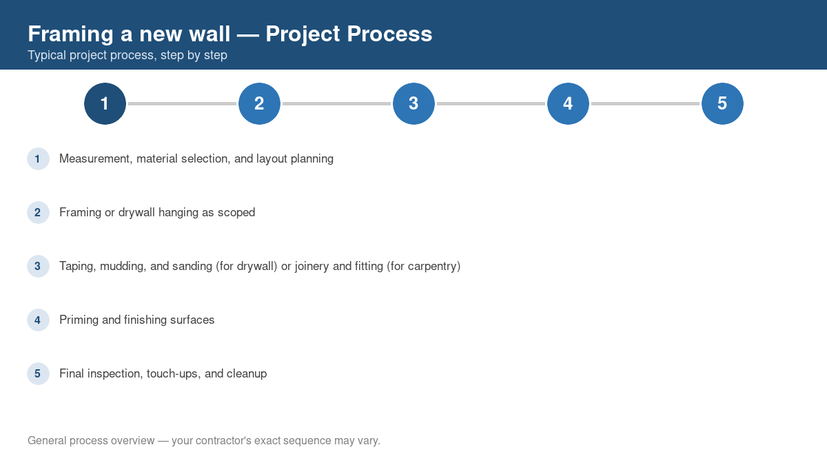 Step-by-step diagram of the typical process for framing a new wall
