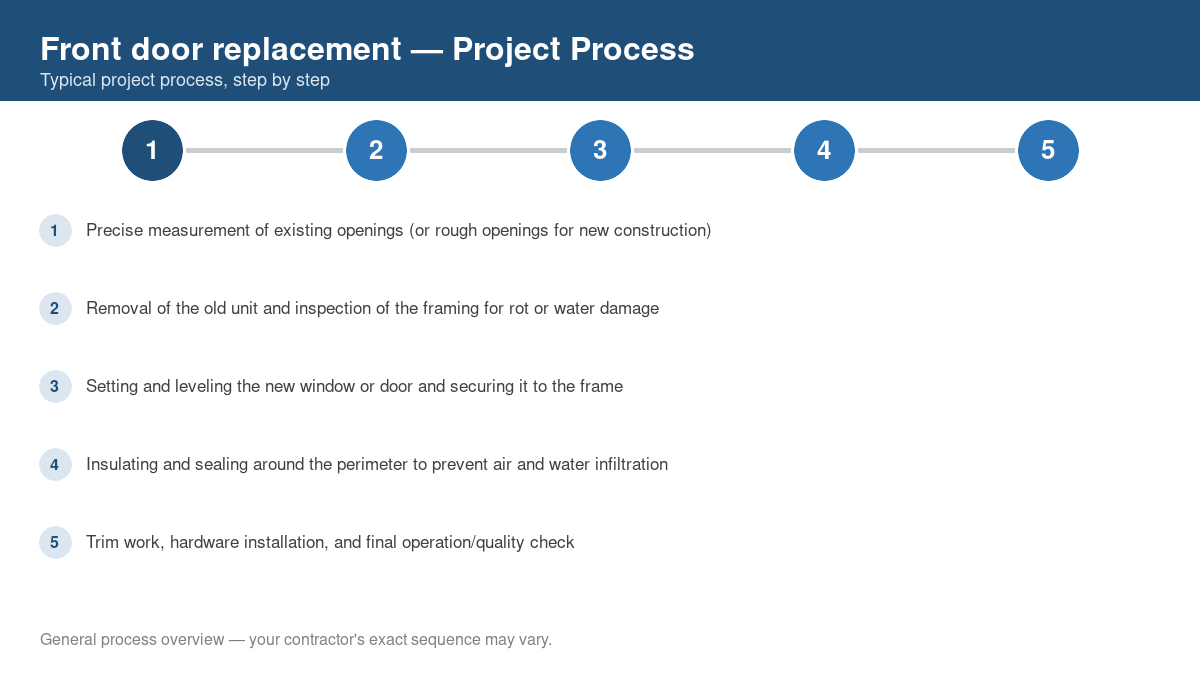 Step-by-step diagram of the typical process for front door replacement