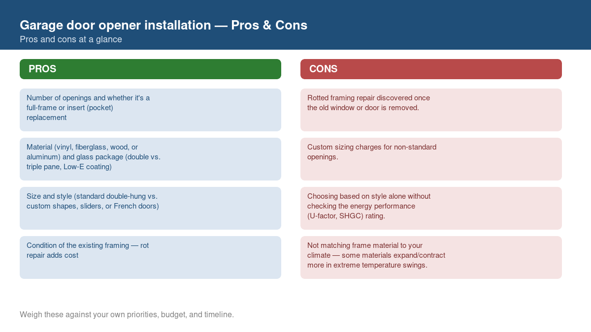 Pros and cons comparison chart for garage door opener installation