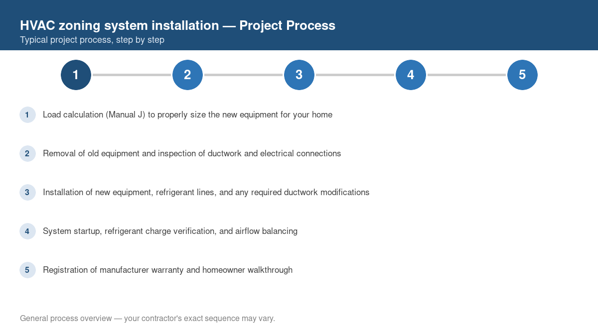 Step-by-step diagram of the typical process for HVAC zoning system installation