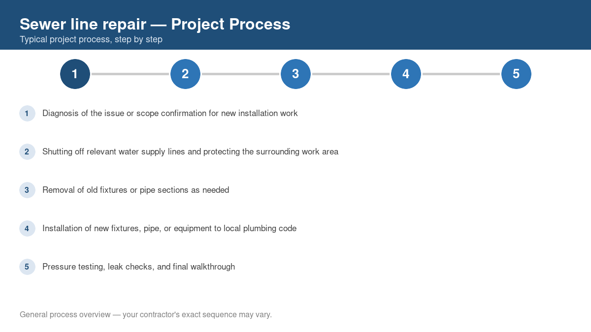 Step-by-step diagram of the typical process for sewer line repair