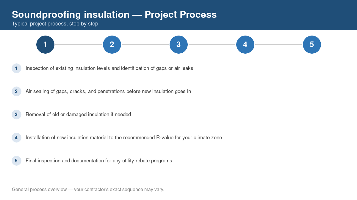 Step-by-step diagram of the typical process for soundproofing insulation
