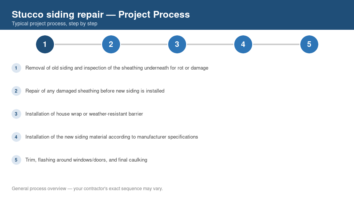Step-by-step diagram of the typical process for stucco siding repair