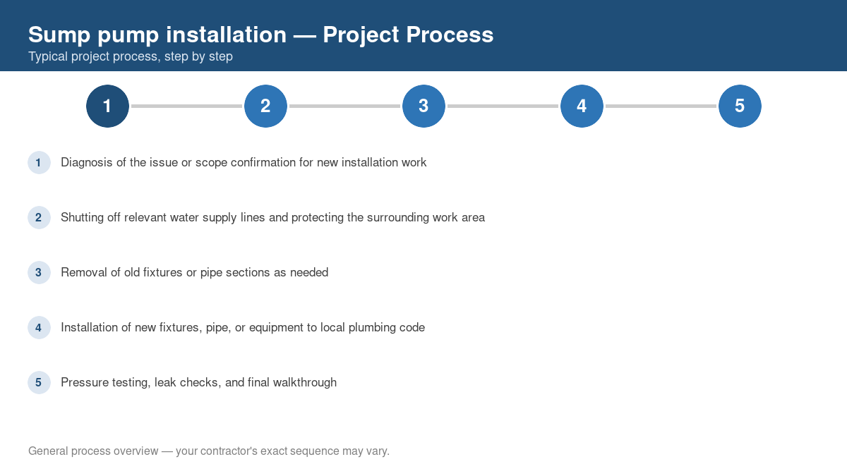 Step-by-step diagram of the typical process for sump pump installation