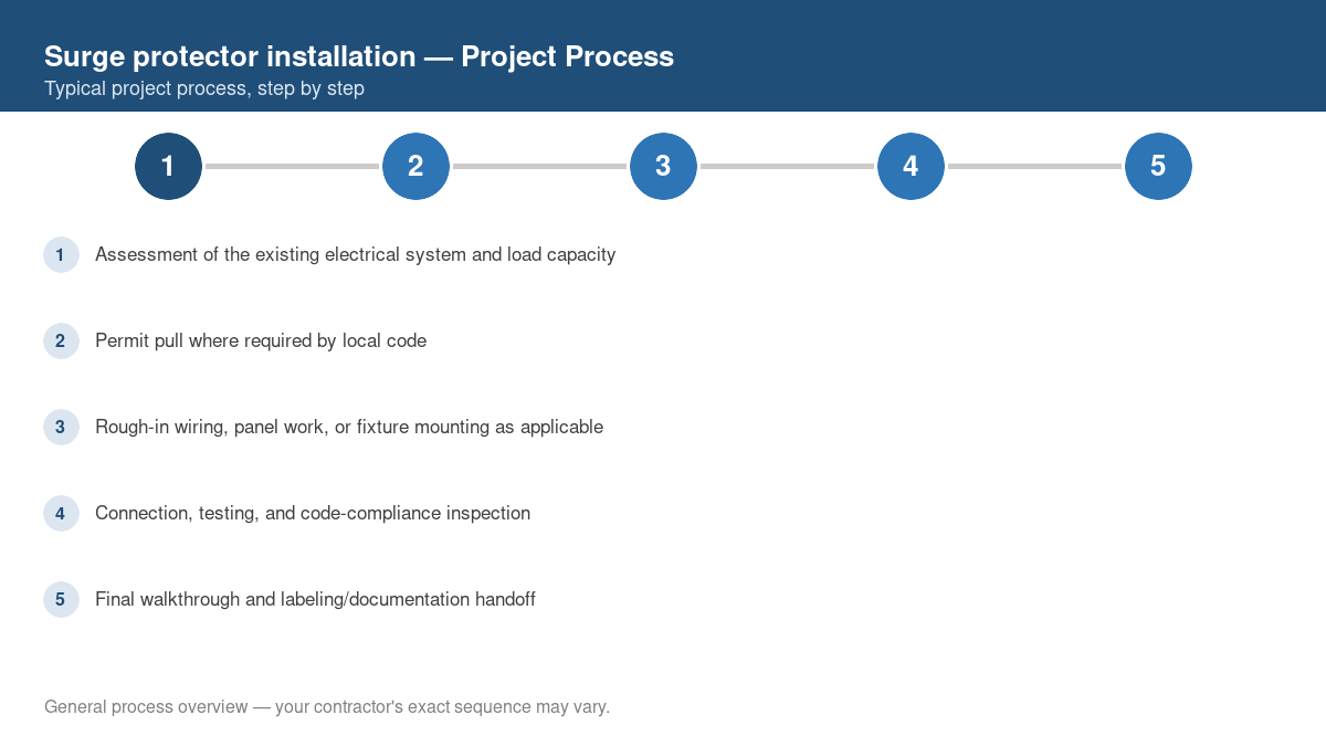 Step-by-step diagram of the typical process for surge protector installation