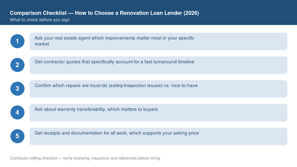 Checklist of questions to ask when comparing options for renovation loans for buyers