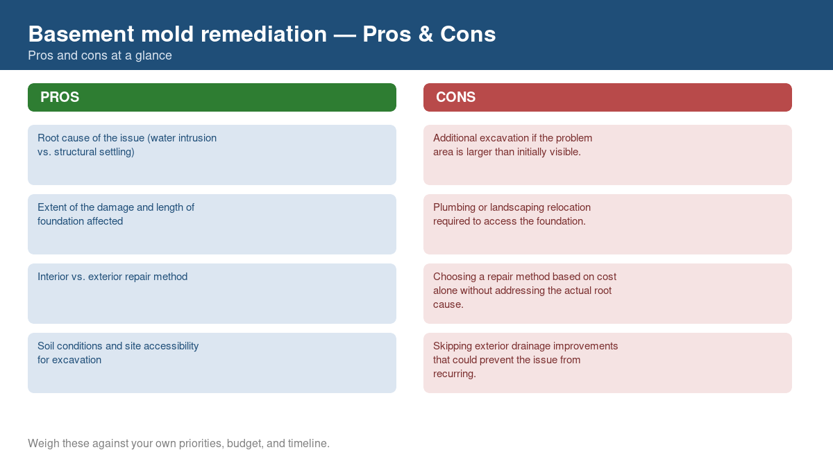 Pros and cons comparison chart for basement mold remediation