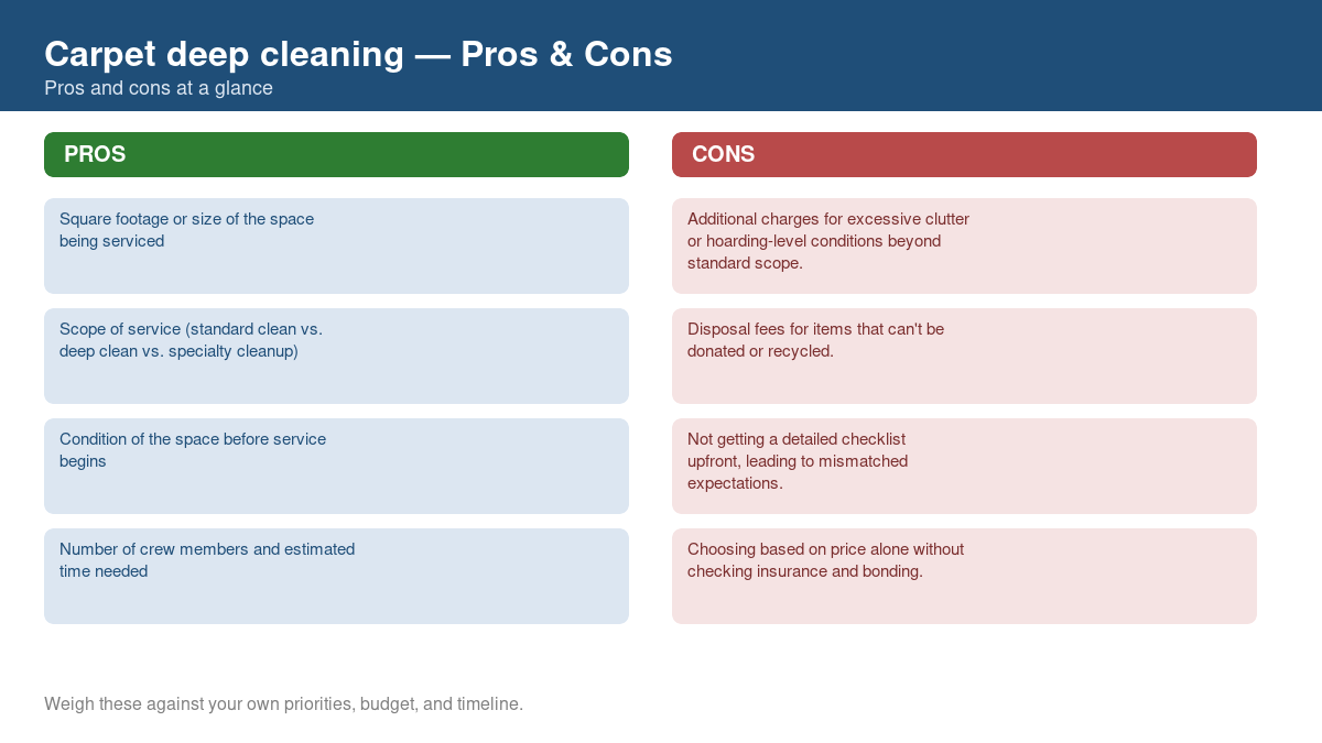 Pros and cons comparison chart for carpet deep cleaning