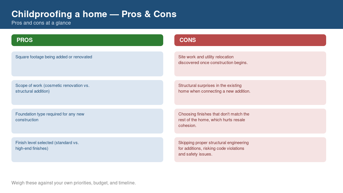 Pros and cons comparison chart for childproofing a home