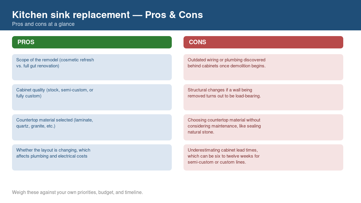 Pros and cons comparison chart for kitchen sink replacement