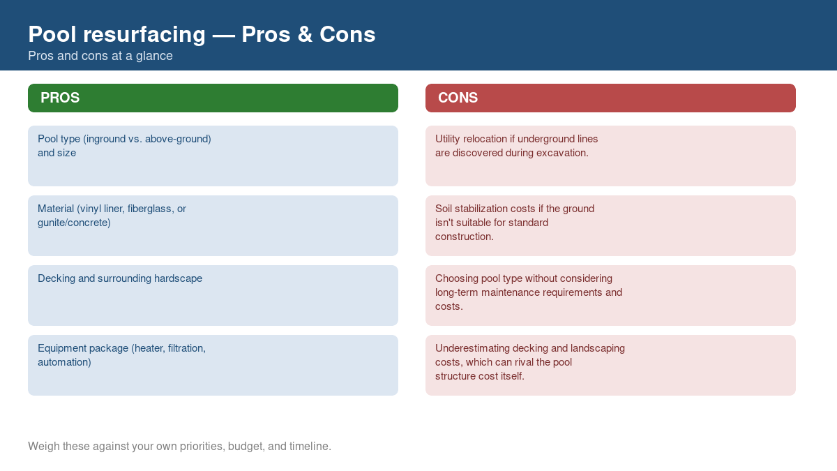 Pros and cons comparison chart for pool resurfacing