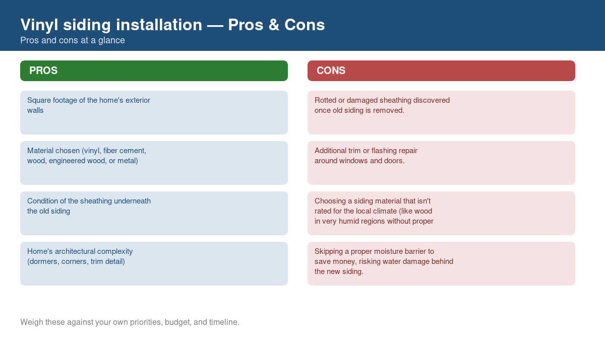 Pros and cons comparison chart for vinyl siding installation