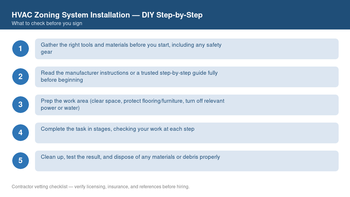 Checklist of step-by-step instructions for DIY HVAC zoning system installation
