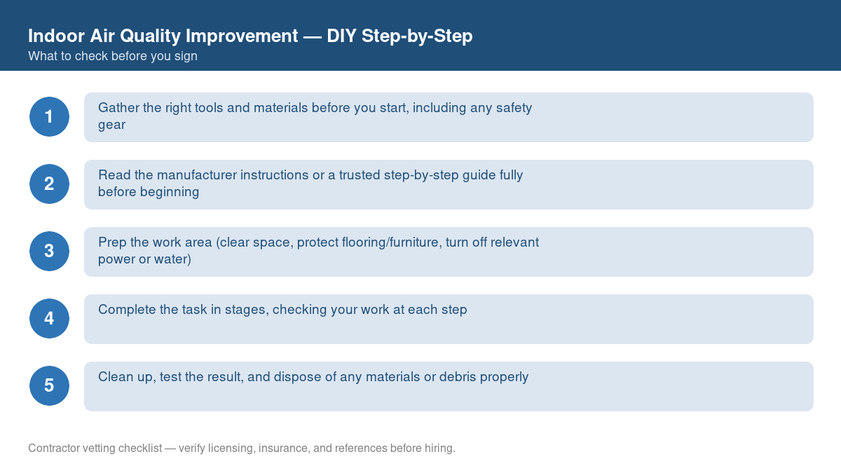 Checklist of step-by-step instructions for DIY indoor air quality improvement