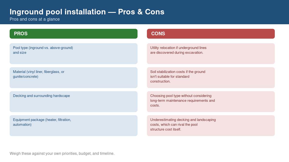 Pros and cons comparison chart for inground pool installation