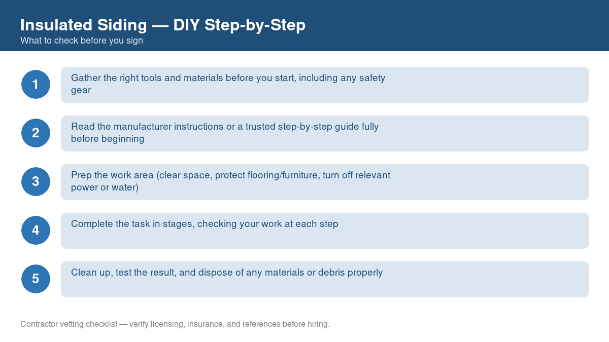 Checklist of step-by-step instructions for DIY insulated siding