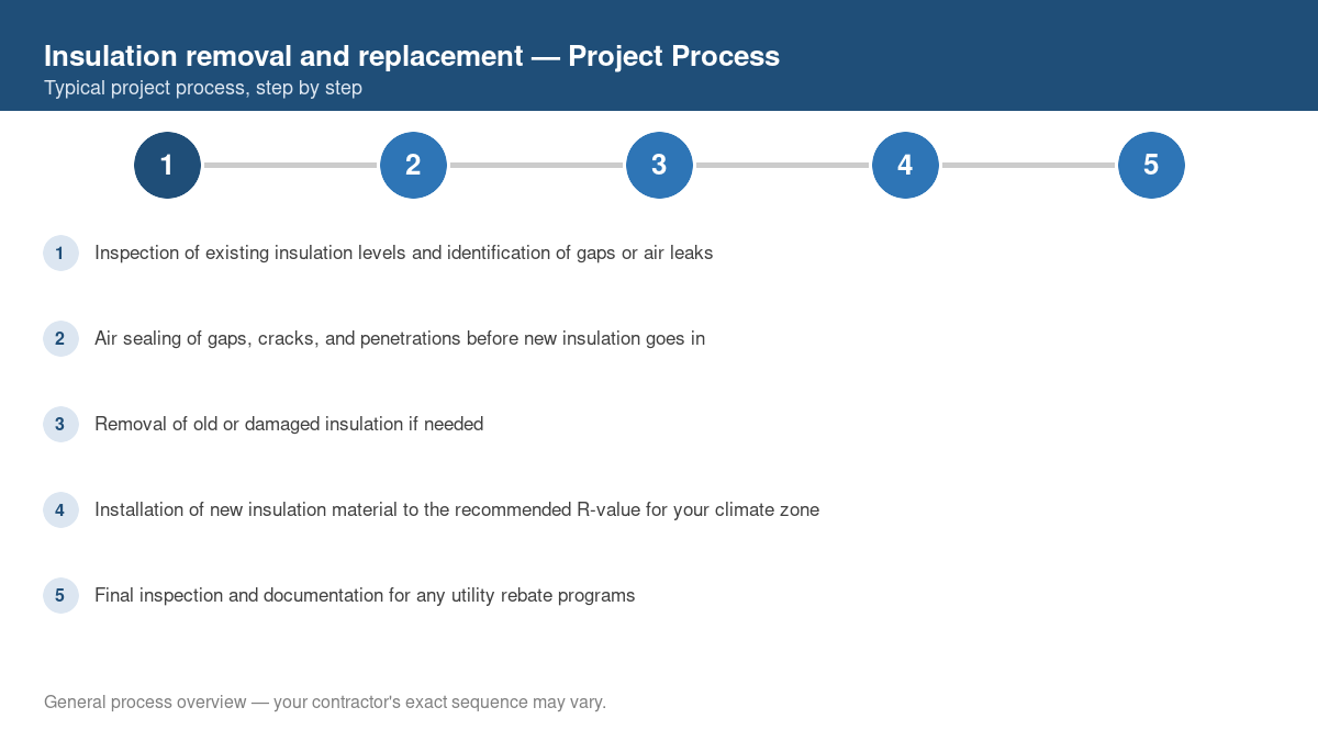 Step-by-step diagram of the typical process for insulation removal and replacement