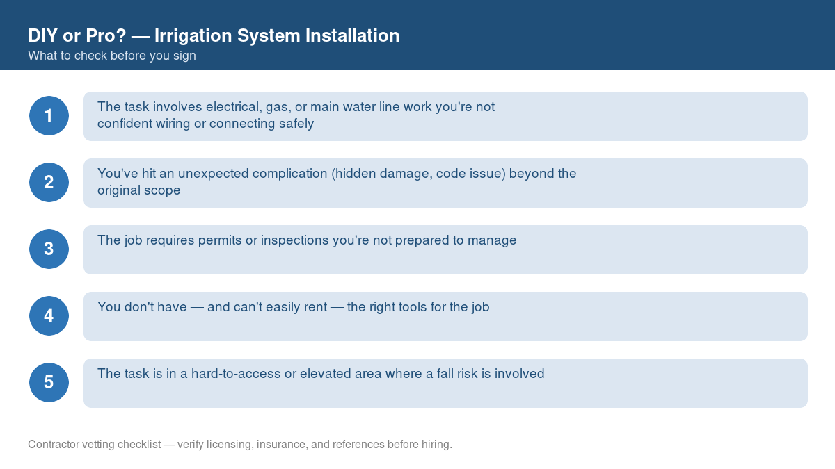 Checklist of signs you should call a professional instead of DIYing irrigation system installation