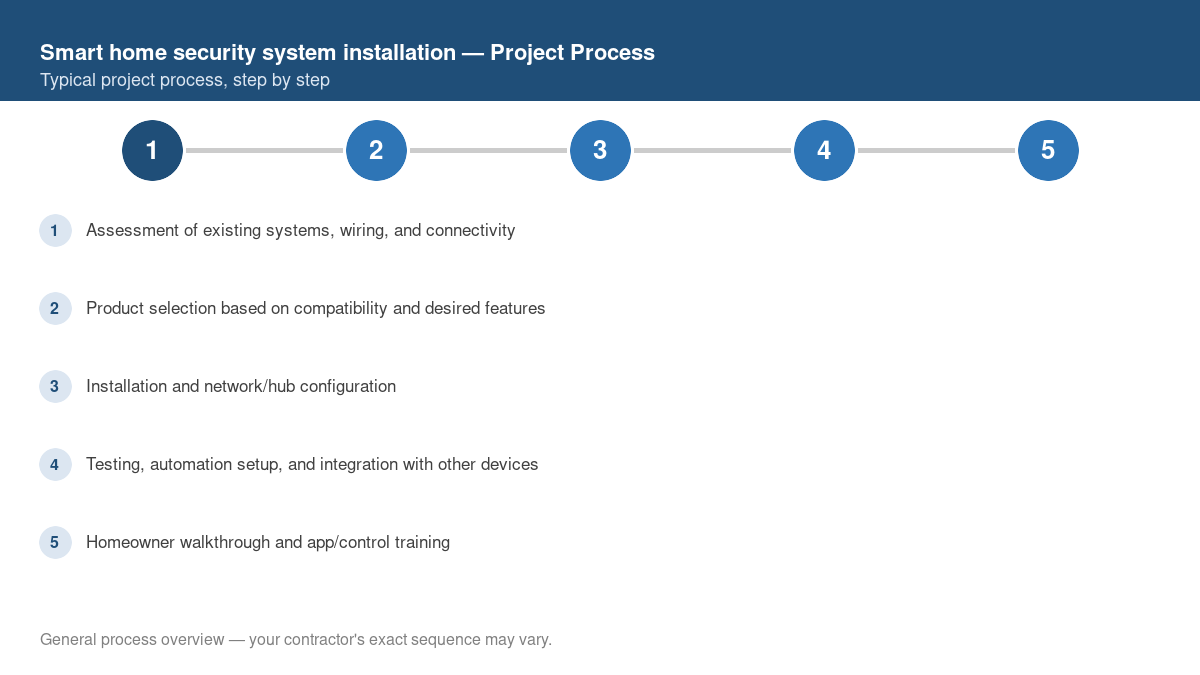 Step-by-step diagram of the typical process for smart home security system installation
