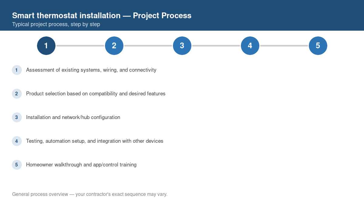 Step-by-step diagram of the typical process for smart thermostat installation