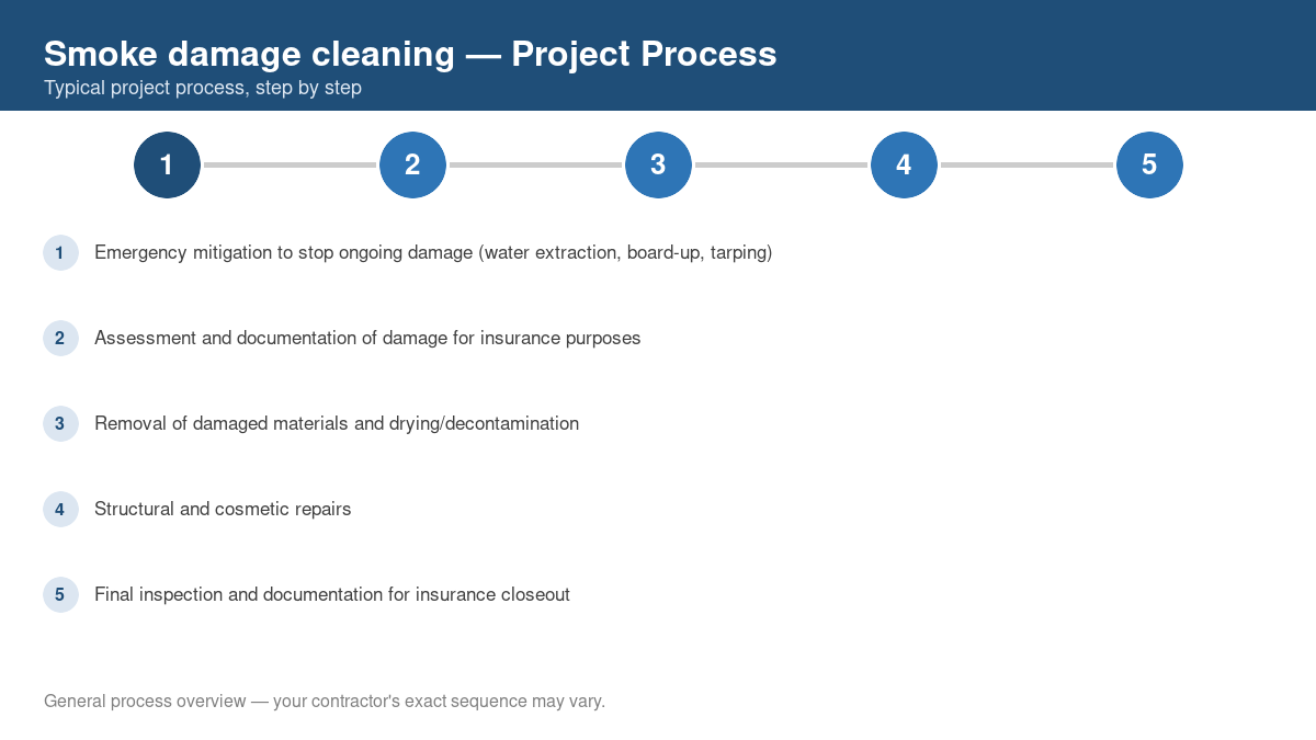 Step-by-step diagram of the typical process for smoke damage cleaning