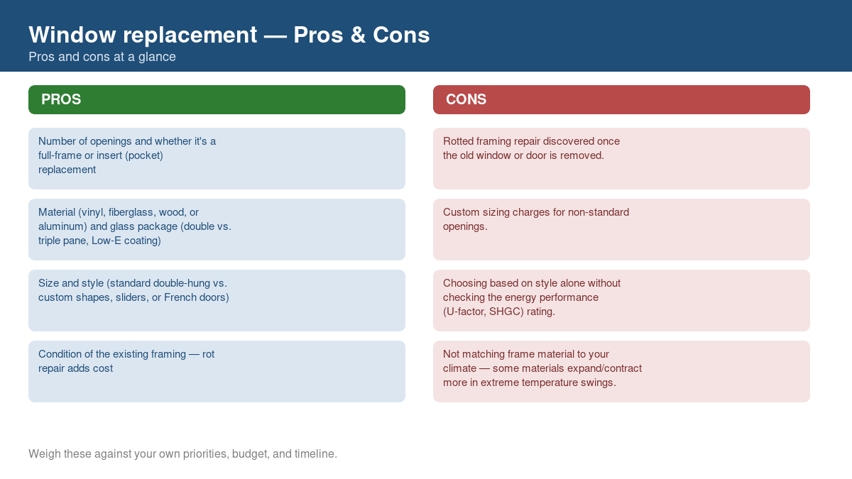 Pros and cons comparison chart for window replacement